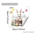 Detailed view of watercolor Easter rabbit and floral eggs wall decal with dimensions - White Rabbit Basket Egg Style (M20945)