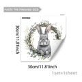 Detail of Easter bunny wall sticker with floral wreath showing adhesive peeling effect - Realistic Gray Rabbit Wreath Style (M20946)