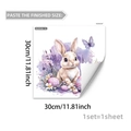 Detail view of 30x30cm Easter bunny wall sticker showing self-adhesive peel-off feature - Cute Rabbit Butterfly Floral Style (M20948)
