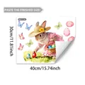 Detalle del adhesivo de pared de conejo de Pascua con cesta de flores y mariposas - Estilo Conejo con Sombrero y Cesta de Huevos (M20773)