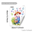 Vinilo decorativo de conejo de Pascua con cesta de flores y huevos sobre blanco - Estilo Conejo con Camisa de Cuadros y Mono (M20774)