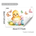 Detalle del vinilo decorativo de Pascua con pollitos y huevos acuarela, de 30x45cm - Estilo Pollito Saliendo del Huevo y Mariposas (M20776)