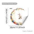 Easter wall sticker with rabbit on flower moon and colorful eggs, 11.81 inch decor - Floral Moon Swing Rabbit Style (D21167)