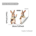 Tabla de tallas detallada para adhesivos de pared de conejo de Pascua y flores en acuarela - 15*20cm / Estilo Conejo con Huevo a Rayas (M20669)