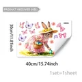Detailed view of watercolor Easter bunny window sticker set with eggs and butterflies - Rabbit in Pink Floral Dress Style (D21169)