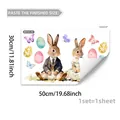 Detailed sheet layout of Easter bunny and egg wall stickers with product dimensions - Anthropomorphic Rabbits in Formal Wear Style (M20781)
