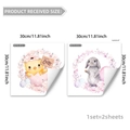Detailed sheet showing Easter bunny and chick stickers set of two in 30x30cm size - Chick with Sign and Grey Rabbit Wreath (M20784)