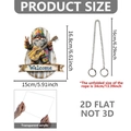 Detailed dimensions of 2D flat acrylic gnome welcome sign with metal hanging chain - Gnome with Guitar Welcome Style (DP20026)