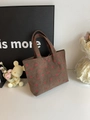 Sac fourre-tout en velours côtelé marron à imprimé fraise avec doubles poignées - Marron