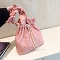 Bolso rosa con cordón con asa de volantes y adornos de pedrería brillantes - Rosa