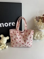 Sac fourre-tout en velours côtelé rose avec imprimé fraise et poignées solides - Rose