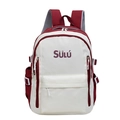 Retro cream and burgundy contrast backpack with SULU logo for school and travel - White
