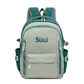 Contrast color vintage green and grey school backpack with multiple zipper pockets - Green