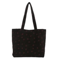Sac fourre-tout en velours côtelé noir avec motifs fraises rouges et poche carrée - Noir