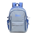 Large capacity grey and blue color-block backpack with SULÚ logo and multiple zip pockets - Blue