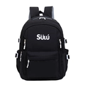 Classic black campus backpack with white buckle details and breathable straps - Black