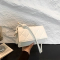 Elegant white quilted crossbody bag with geometric stitching and gold metal accents - White