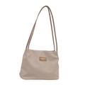 Große beige minimalistische Tragetasche mit feiner Textur und schmalen Schultergurten - Einzelne Tasche / Khaki