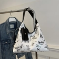 Borsa tote bianca con stampa a farfalla, tracolla larga nera e astuccio coordinato - Nero