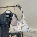 Borsa tote bianca con stampa a farfalla, bordi lilla e mini portamonete abbinato - Viola