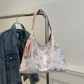 Borsa tote bianca con stampa a farfalla, tracolle rosa e mini pochette a patta abbinata - Rosa