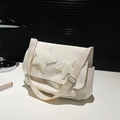 Borsa a tracolla bianco crema con toppe a stella in peluche e cinturino regolabile - Bianco