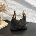 Vintage black marble pattern shoulder bag with amber resin beads and gold hardware - Black