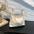Chic white pleated underarm bag with woven rope strap and decorative beads - Woven Rope White Bead (White) / White