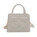 Chic white crossbody square bag with embossed star pattern and top handle strap - White