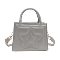 Silver square handbag with embossed star stitching and adjustable shoulder strap - Silver