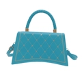 Quilted blue crossbody bag with heart embroidery and top handle in a bright finish - Blue