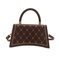 Dark brown quilted handbag with heart embroidery and braided handle in variant view - Brown