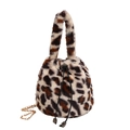Secchiello alla moda in ecopelliccia leopardata con coulisse e tracolla a catena dorata - Cachi