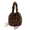 Secchiello in peluche leopardato con catena dorata e chiusura con coulisse regolabile - Marrone