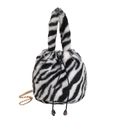 Borsa a secchiello in peluche zebrata bianca e nera con catena dorata e coulisse - Strisce Zebra Bianche e Nere