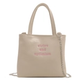 Bolso tote blanco crema con cadena plateada e impresión de texto rosa en el frente - Blanco