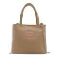 Bolso tote caqui de PU con bordado strive and optimism y cadena de metal plateado - Caqui