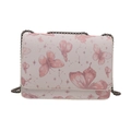 Trendy small square chain crossbody bag with pink butterfly and constellation prints - S / Pink