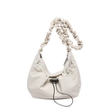 Beige scrunchie strap crossbody bag with drawstring closure and minimalist design - White