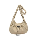 Khaki scrunchie nylon crossbody bag with stylish drawstring detail in a puffy cloud design - Khaki