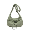Sage green crescent nylon shoulder bag featuring pleated cloud straps and drawstring - Green