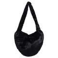 Borsa a spalla in pelliccia sintetica nera con design a mezzaluna e trama soffice - Forma a Mezzaluna (Nero) / Nero