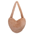 Borsa a cuore in peluche color cammello con ecopelliccia morbida e tracolla abbinata - Forma a Cuore (Marrone) / Marrone