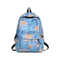 Minimalist blue travel backpack featuring colorful graffiti letters and a large capacity - Blue