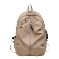 Sac à dos étudiant minimaliste en nylon beige avec fermeture éclair et poches latérales - Kaki