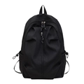 Sac à dos noir minimaliste en nylon mat avec poches latérales à cordon et poignée supérieure - Noir
