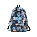 Minimalist navy blue large capacity backpack with fashion graffiti print for travel - Black