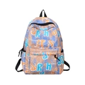 Minimalist large travel backpack in khaki with blue and orange graffiti lettering - Brown