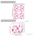 Size guide for Valentine heart window stickers showing layout and finished dimensions - Hand-drawn Graffiti Pink Heart Set (HA15504)