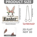 Detailed size specifications of acrylic Easter bunny door hanger with silver chain link - White Rabbit with Wreath Wood Grain Sign Style (DP20002)